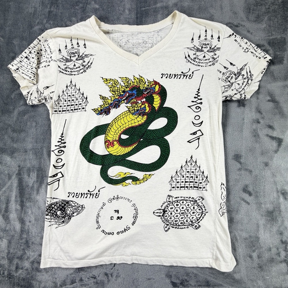 WORK WK18 King of Naga Sak Yant Tattoo Muay Thai V Neck Shirt Mens M